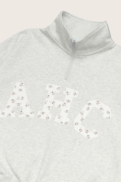 Aim Higher Club ♥ Cinnamoroll Monogram College Patch Half Zip Sweater/ Light Flecking Grey - GROGROCERY
