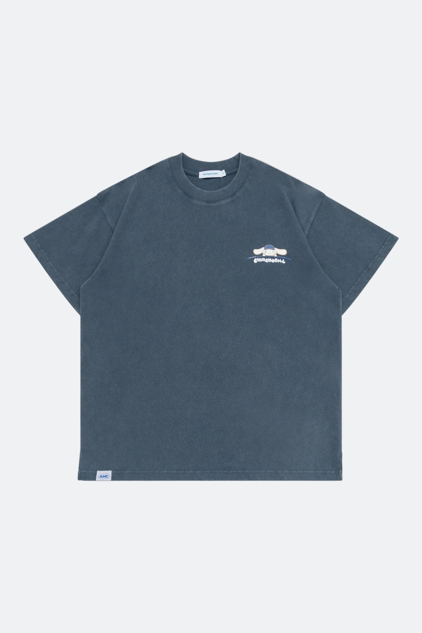 Aim Higher Club ♥ Cinnamoroll Monogram Patch Classic Logo Tee/ Washed Grey Blue - GROGROCERY