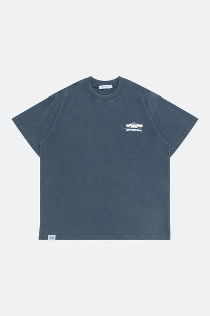 Aim Higher Club ♥ Cinnamoroll Monogram Patch Classic Logo Tee/ Washed Grey Blue - GROGROCERY
