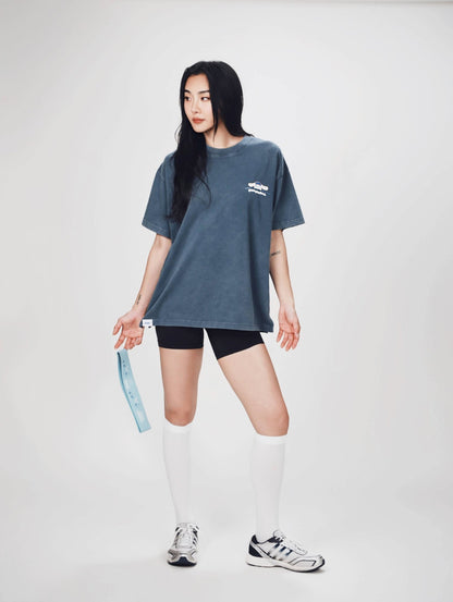 Aim Higher Club ♥ Cinnamoroll Monogram Patch Classic Logo Tee/ Washed Grey Blue - GROGROCERY