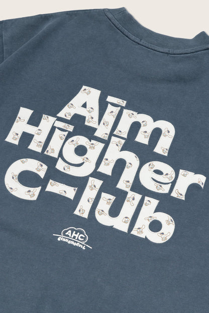 Aim Higher Club ♥ Cinnamoroll Monogram Patch Classic Logo Tee/ Washed Grey Blue - GROGROCERY