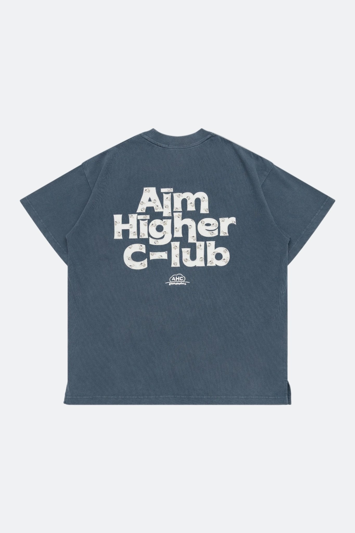 Aim Higher Club ♥ Cinnamoroll Monogram Patch Classic Logo Tee/ Washed Grey Blue - GROGROCERY