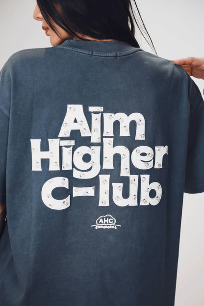 Aim Higher Club ♥ Cinnamoroll Monogram Patch Classic Logo Tee/ Washed Grey Blue - GROGROCERY
