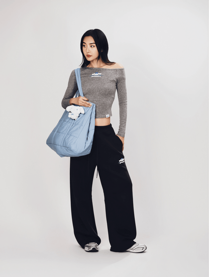 Aim Higher Club ♥ Cinnamoroll On The Bar Drop Shoulder Women Soft Top/ Flecking Grey - GROGROCERY