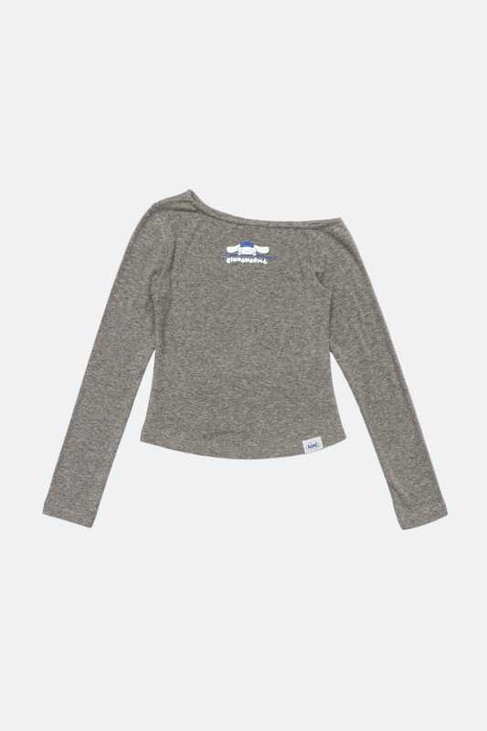 Aim Higher Club ♥ Cinnamoroll On The Bar Drop Shoulder Women Soft Top/ Flecking Grey - GROGROCERY