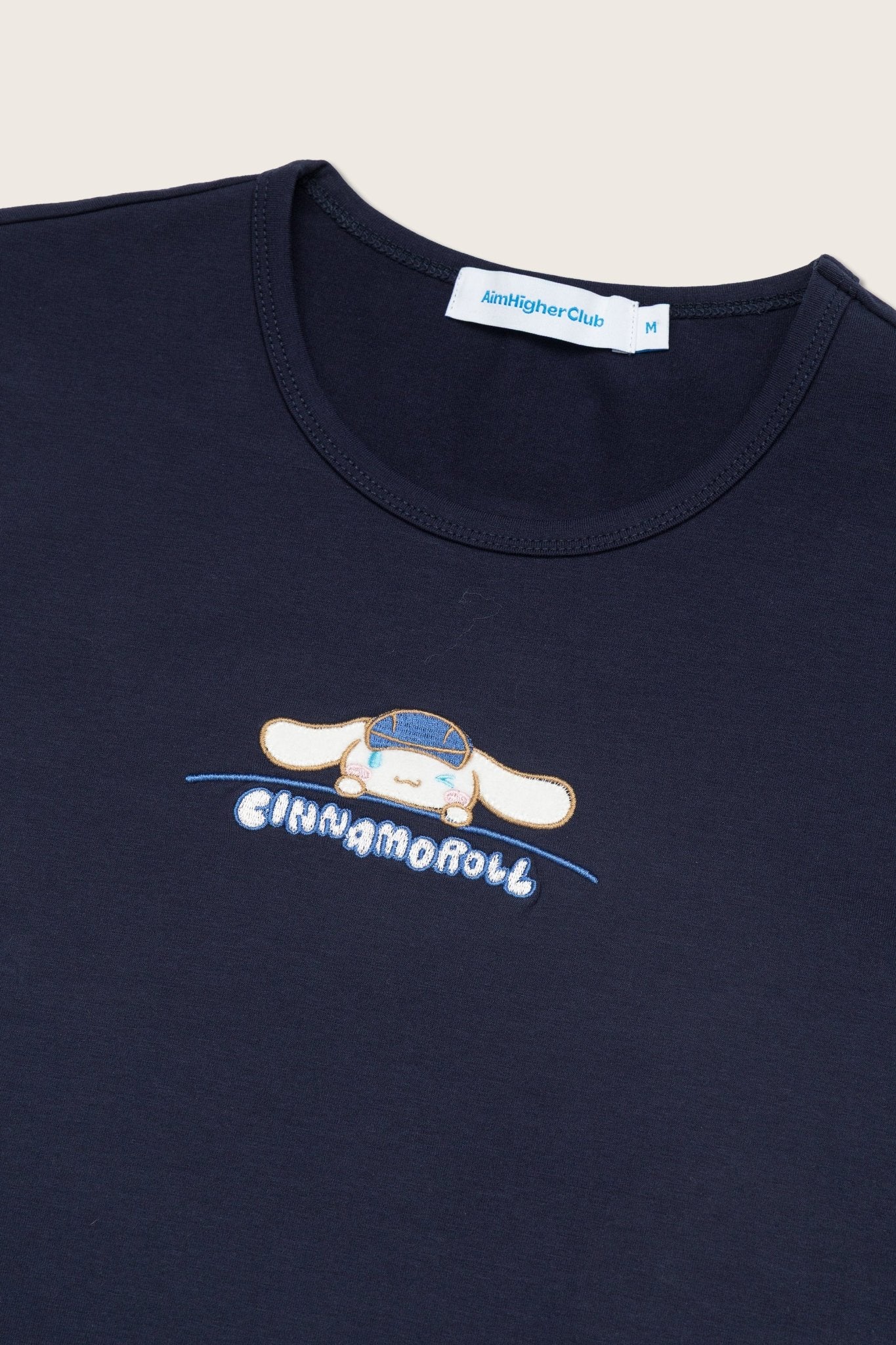 Aim Higher Club ♥ Cinnamoroll On The Bar Embroidery Women Fitted Tee /Navy - GROGROCERY