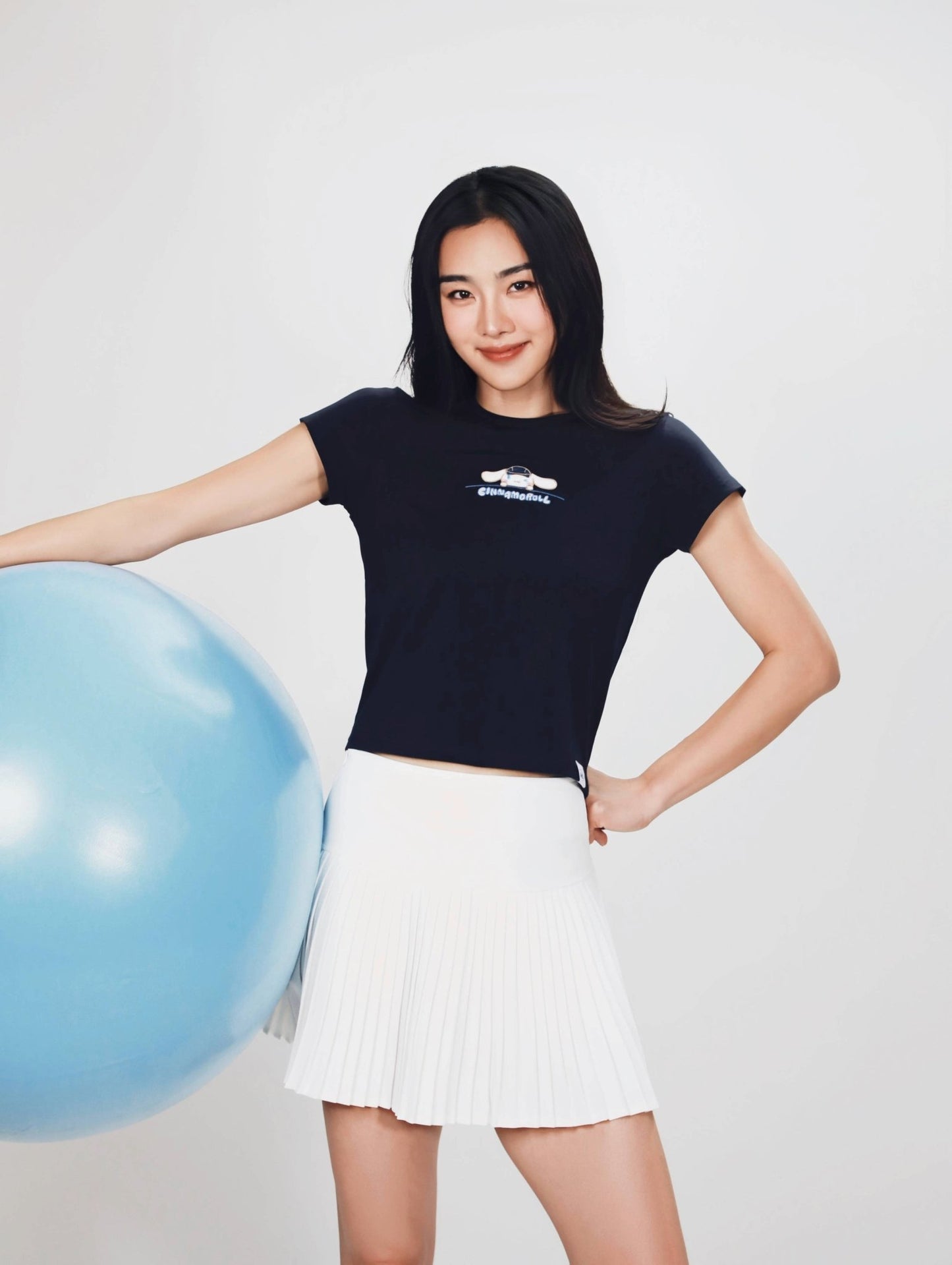 Aim Higher Club ♥ Cinnamoroll On The Bar Embroidery Women Fitted Tee /Navy - GROGROCERY