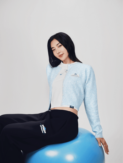Aim Higher Club ♥ Cinnamoroll On The Bar Women Knit Cardigan/ Flecking Baby Blue - GROGROCERY
