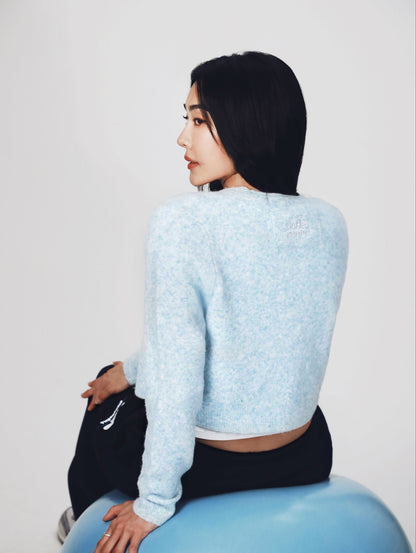 Aim Higher Club ♥ Cinnamoroll On The Bar Women Knit Cardigan/ Flecking Baby Blue - GROGROCERY