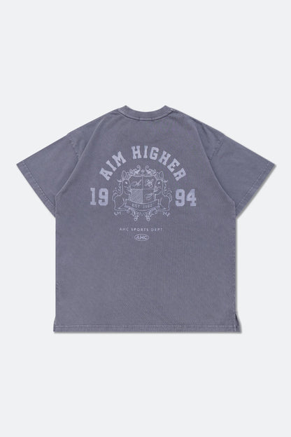 Aim Higher Club College Emblem Unisex Tee / Wash Light Charcoal - GROGROCERY