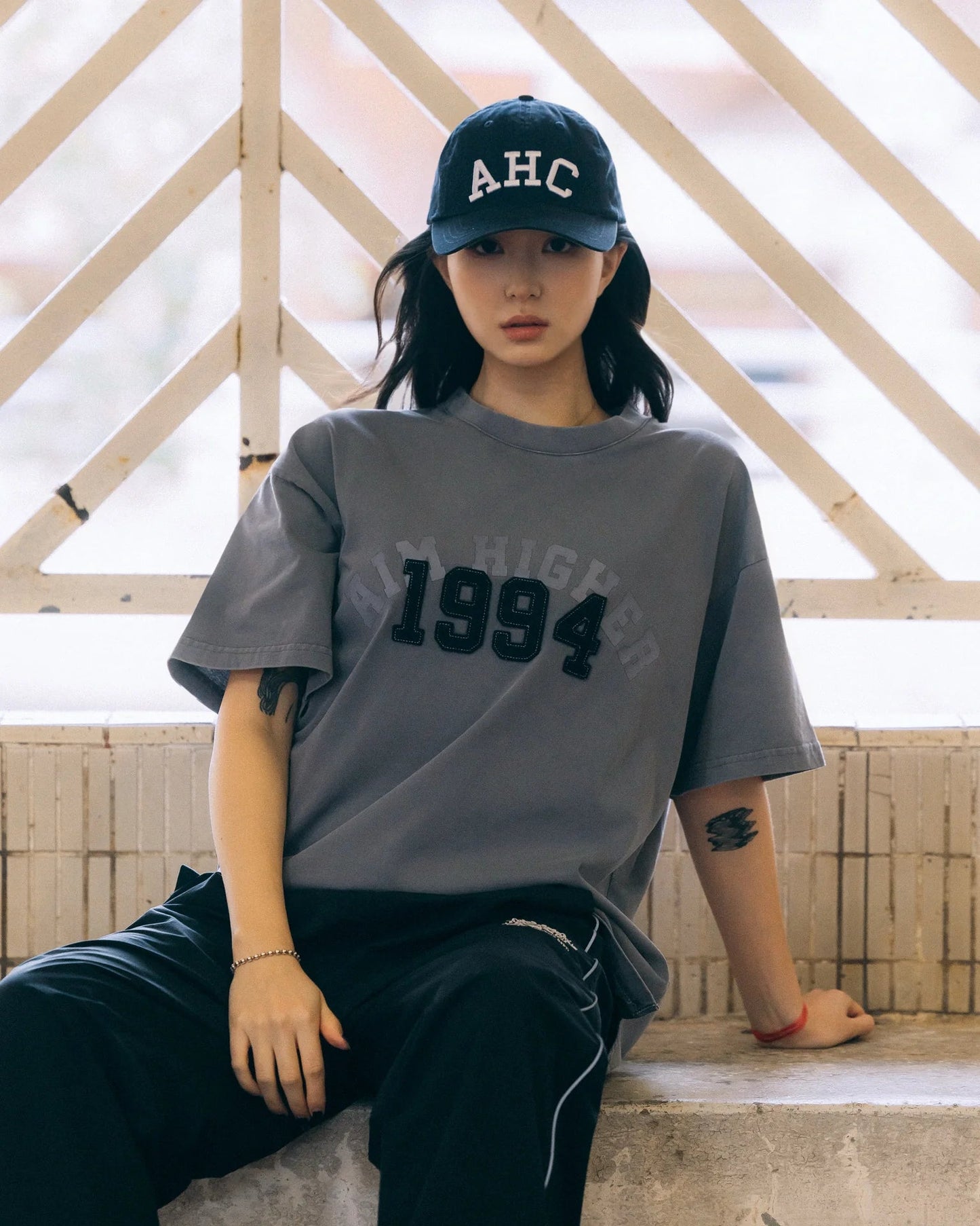 Aim Higher Club College Emblem Unisex Tee / Wash Light Charcoal - GROGROCERY