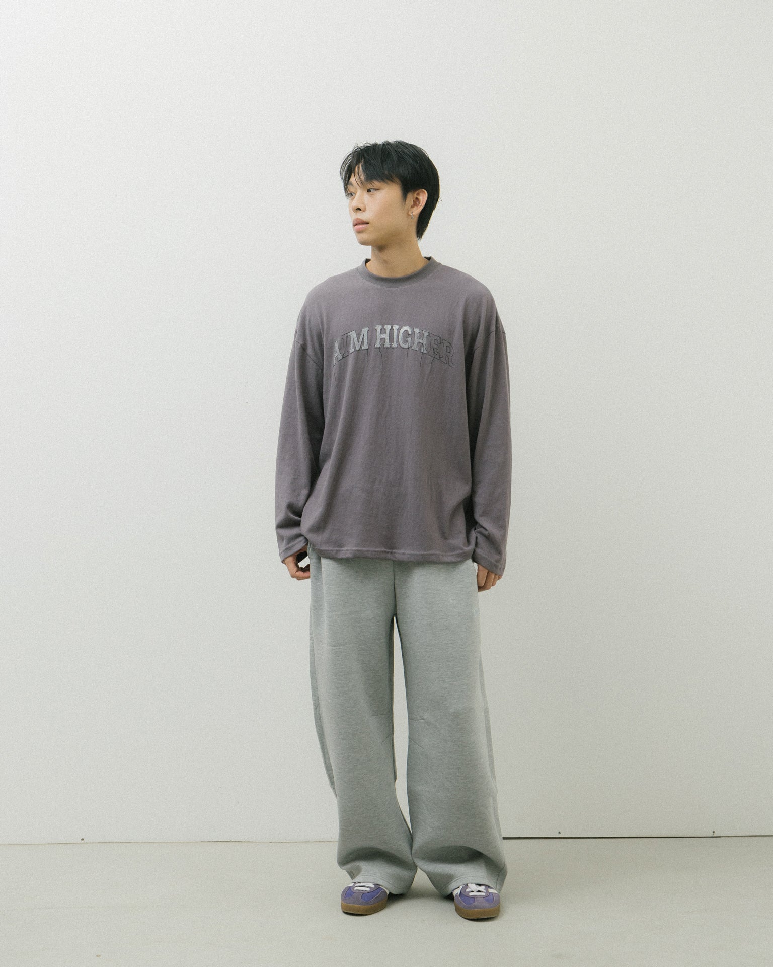 Aim Higher Club College Unisex Long Tee/ Grey - GROGROCERY