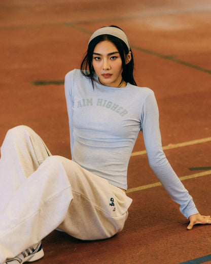 Aim Higher Club College Women Long Sleeve Top/ Heather Baby Blue - GROGROCERY