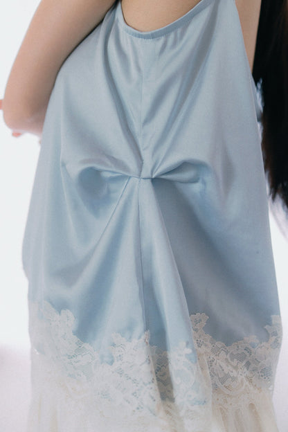 Aim Higher Club Core Asymmetric Lace Camisole Top/ Baby Blue - GROGROCERY