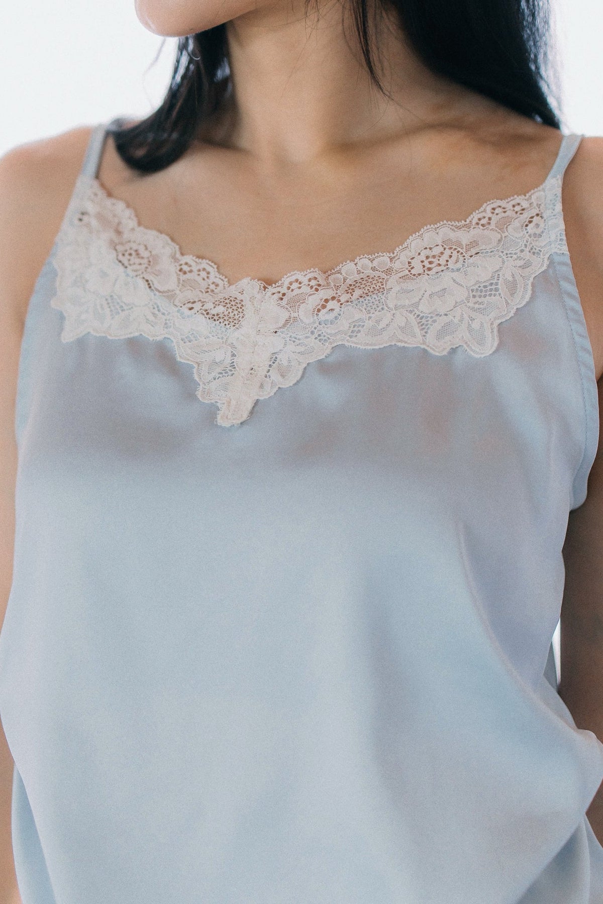 Aim Higher Club Core Asymmetric Lace Camisole Top/ Baby Blue - GROGROCERY