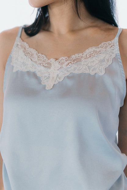 Aim Higher Club Core Asymmetric Lace Camisole Top/ Baby Blue - GROGROCERY