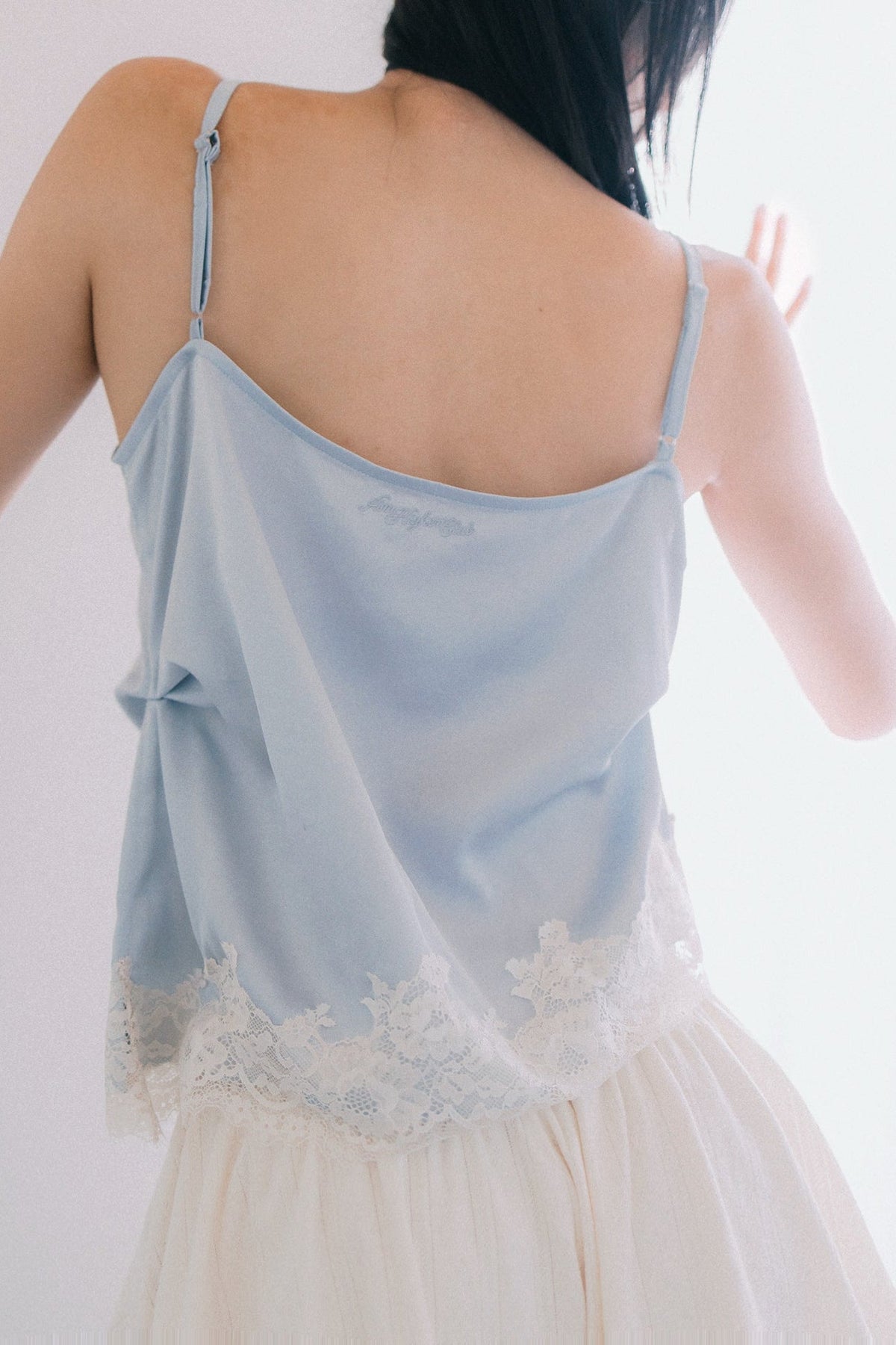 Aim Higher Club Core Asymmetric Lace Camisole Top/ Baby Blue - GROGROCERY