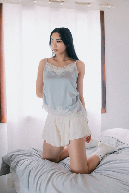 Aim Higher Club Core Asymmetric Lace Camisole Top/ Baby Blue - GROGROCERY