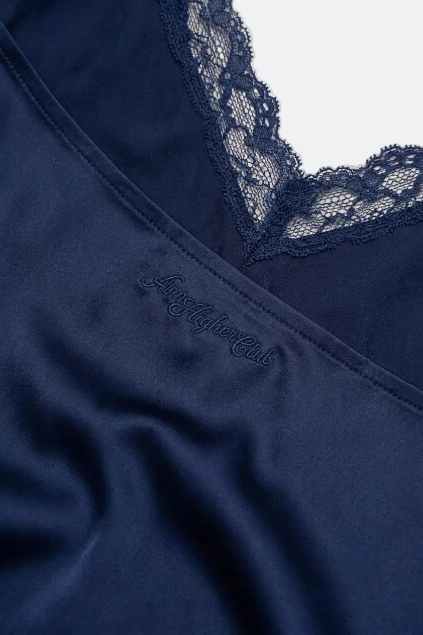Aim Higher Club Core Asymmetric Lace Camisole Top/ Navy - GROGROCERY