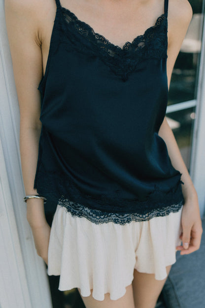 Aim Higher Club Core Asymmetric Lace Camisole Top/ Navy - GROGROCERY