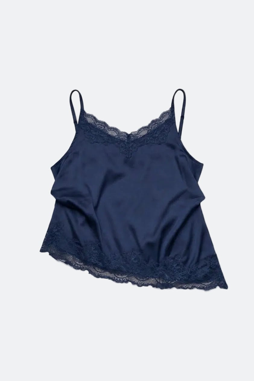 Aim Higher Club Core Asymmetric Lace Camisole Top/ Navy - GROGROCERY