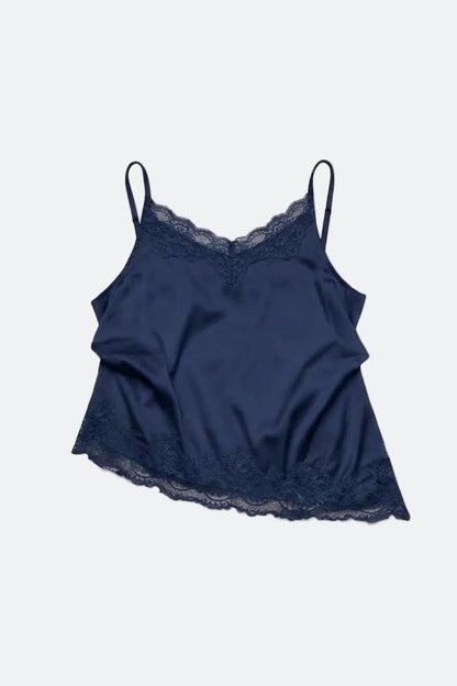 Aim Higher Club Core Asymmetric Lace Camisole Top/ Navy - GROGROCERY