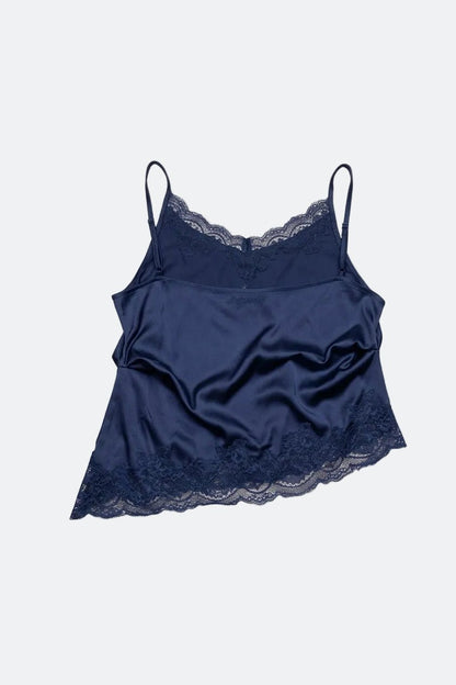 Aim Higher Club Core Asymmetric Lace Camisole Top/ Navy - GROGROCERY