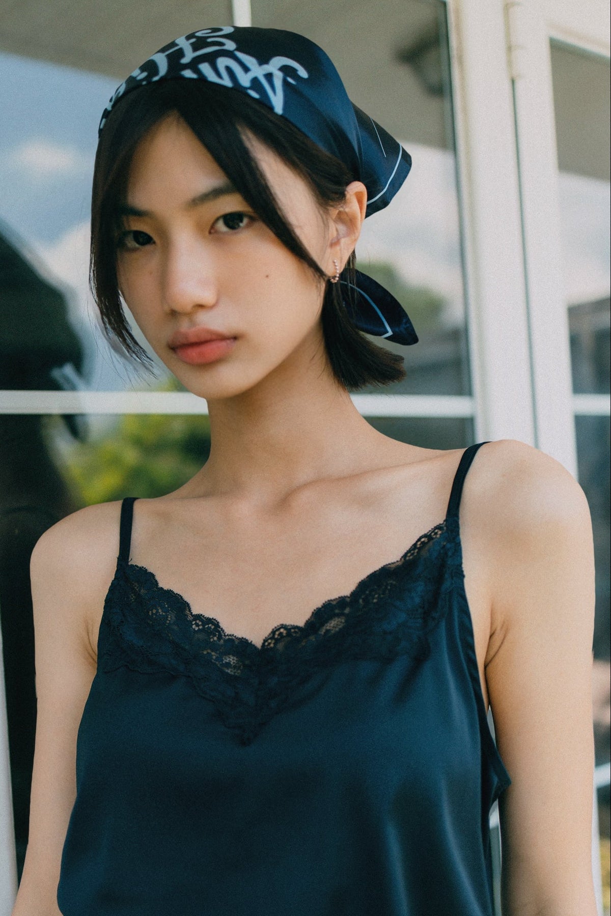 Aim Higher Club Core Asymmetric Lace Camisole Top/ Navy - GROGROCERY