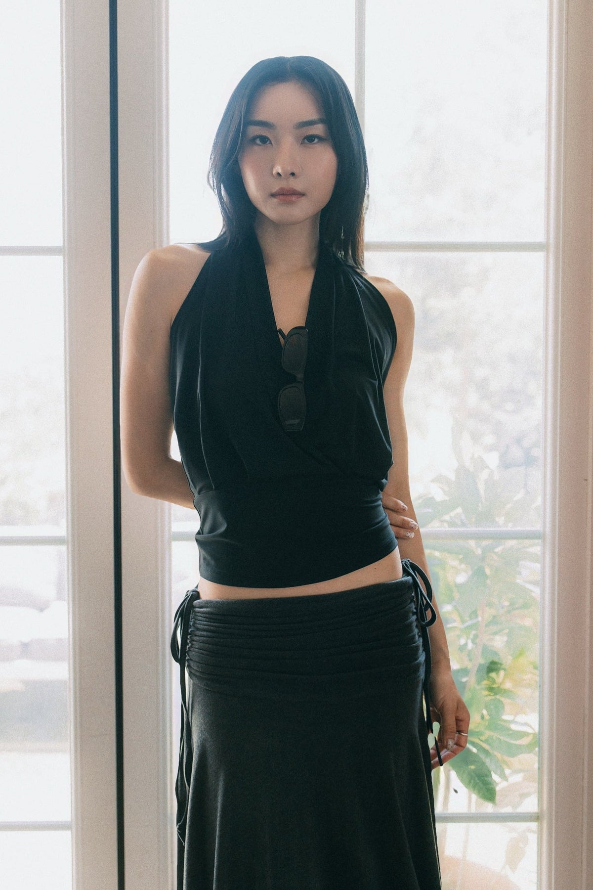 Aim Higher Club Core Cowl Neck Halter Top / Black - GROGROCERY