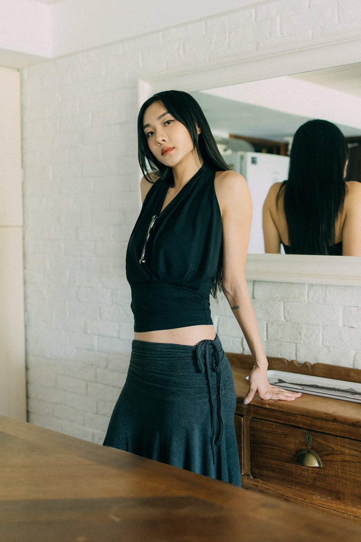 Aim Higher Club Core Cowl Neck Halter Top / Black - GROGROCERY