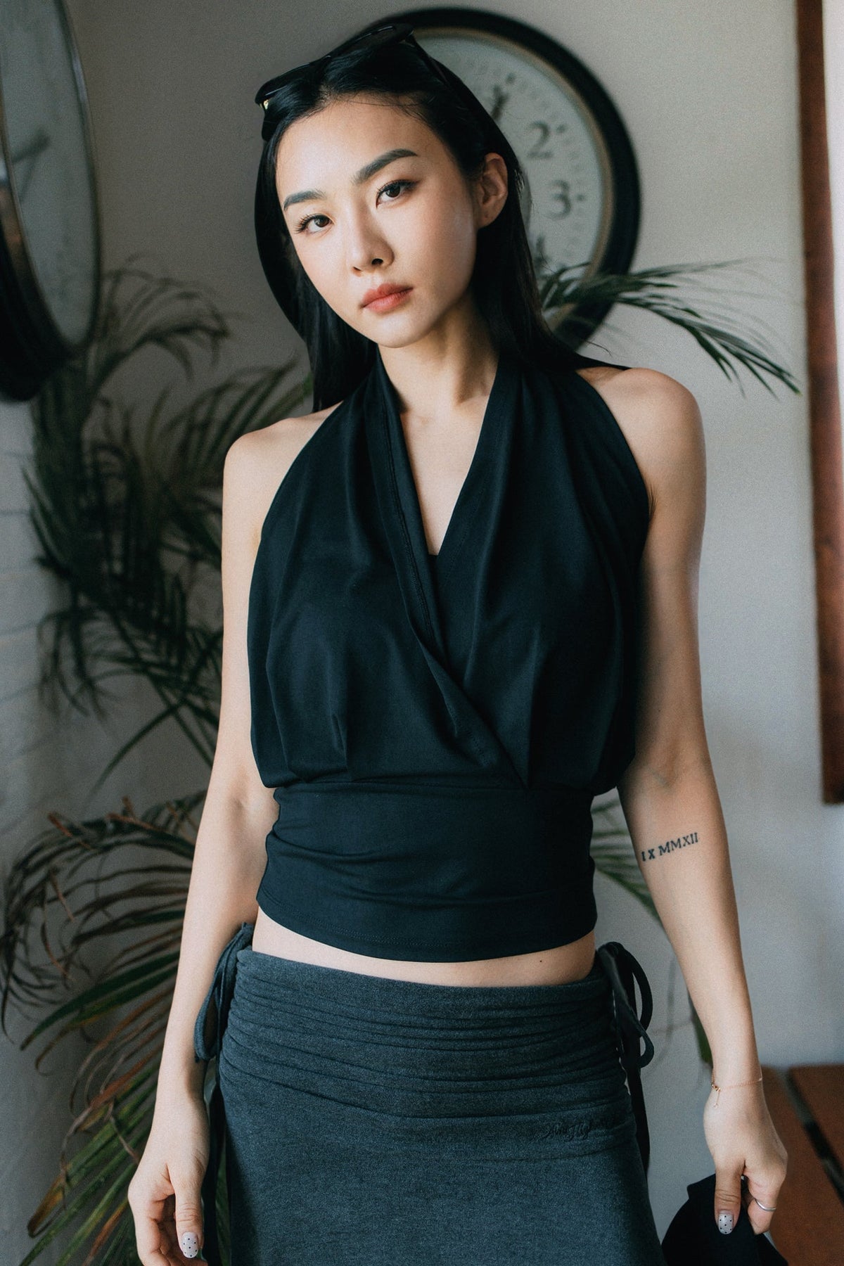 Aim Higher Club Core Cowl Neck Halter Top / Black - GROGROCERY