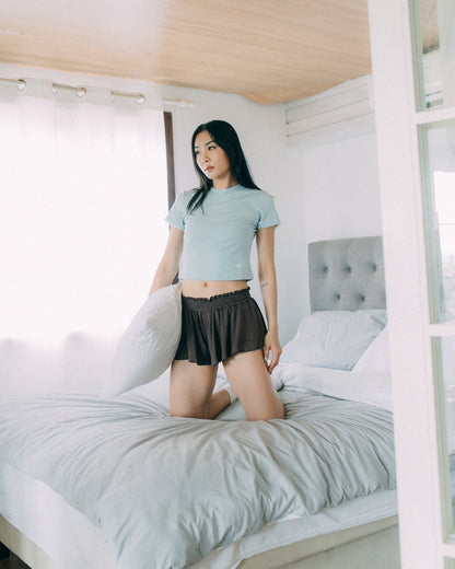 Aim Higher Club Core Flare Ruffle Shorts/ Chocolate - GROGROCERY