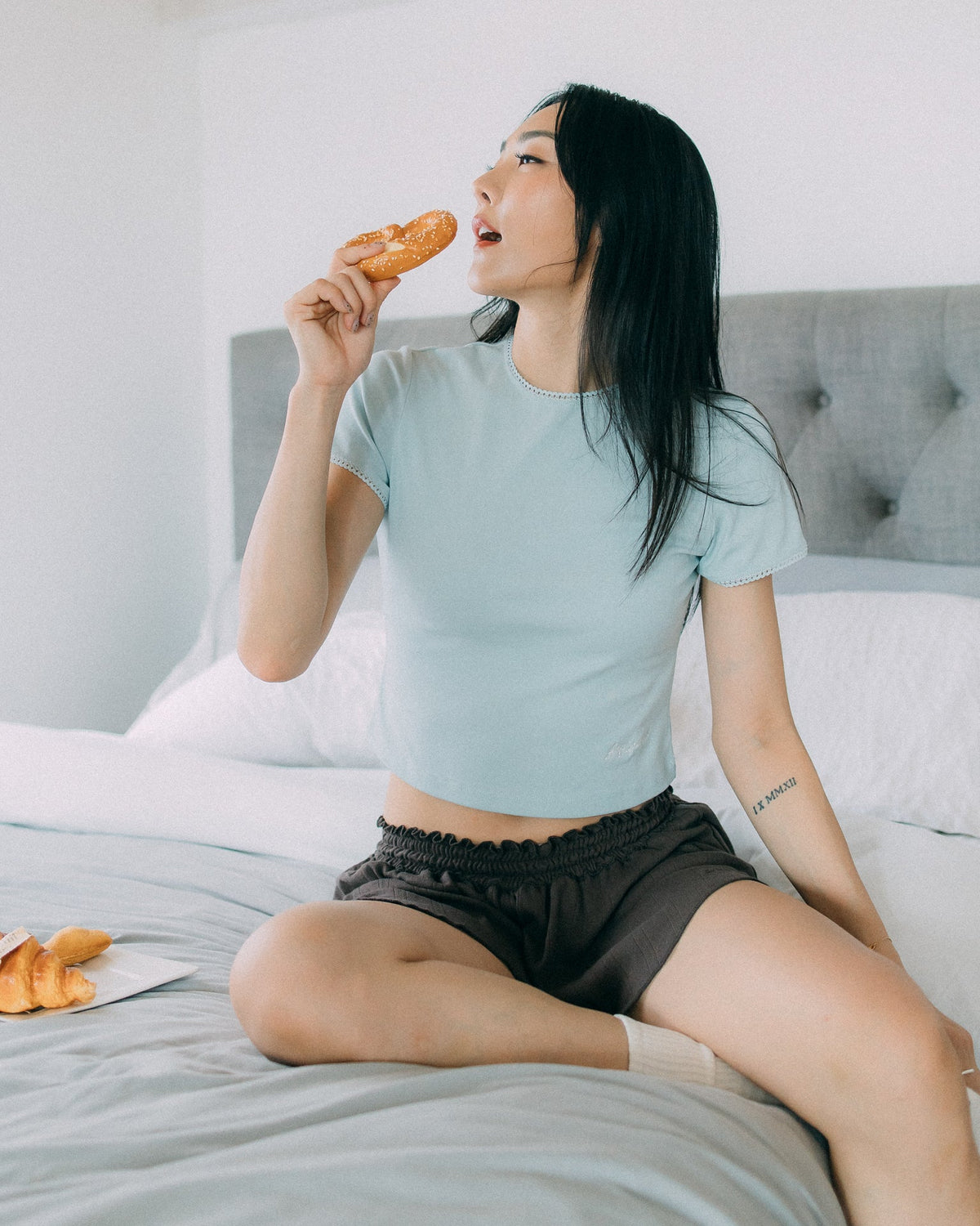 Aim Higher Club Core Lace-trim Women Tee/ Aqua - GROGROCERY