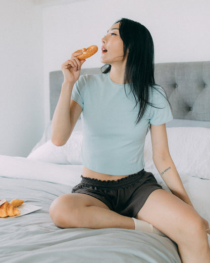 Aim Higher Club Core Lace-trim Women Tee/ Aqua - GROGROCERY