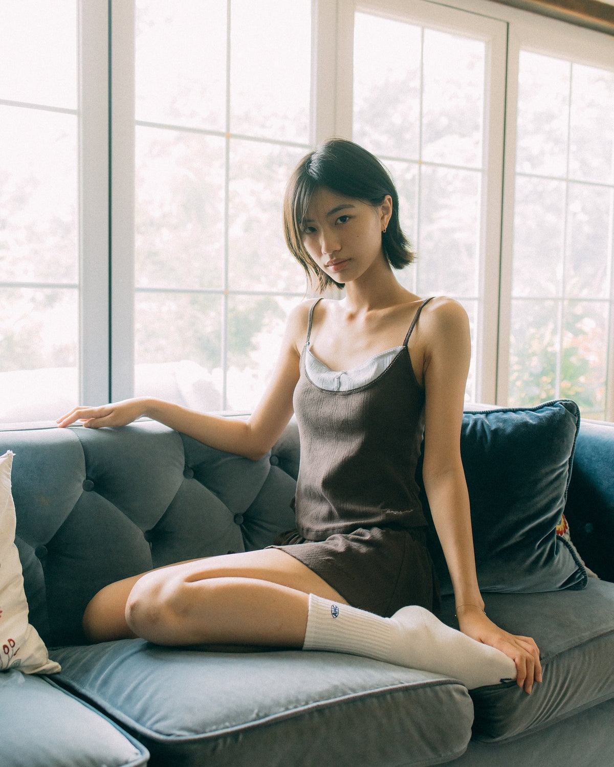 Aim Higher Club Core Layered Camisole/ Chocolate-Pale Baby Blue - GROGROCERY