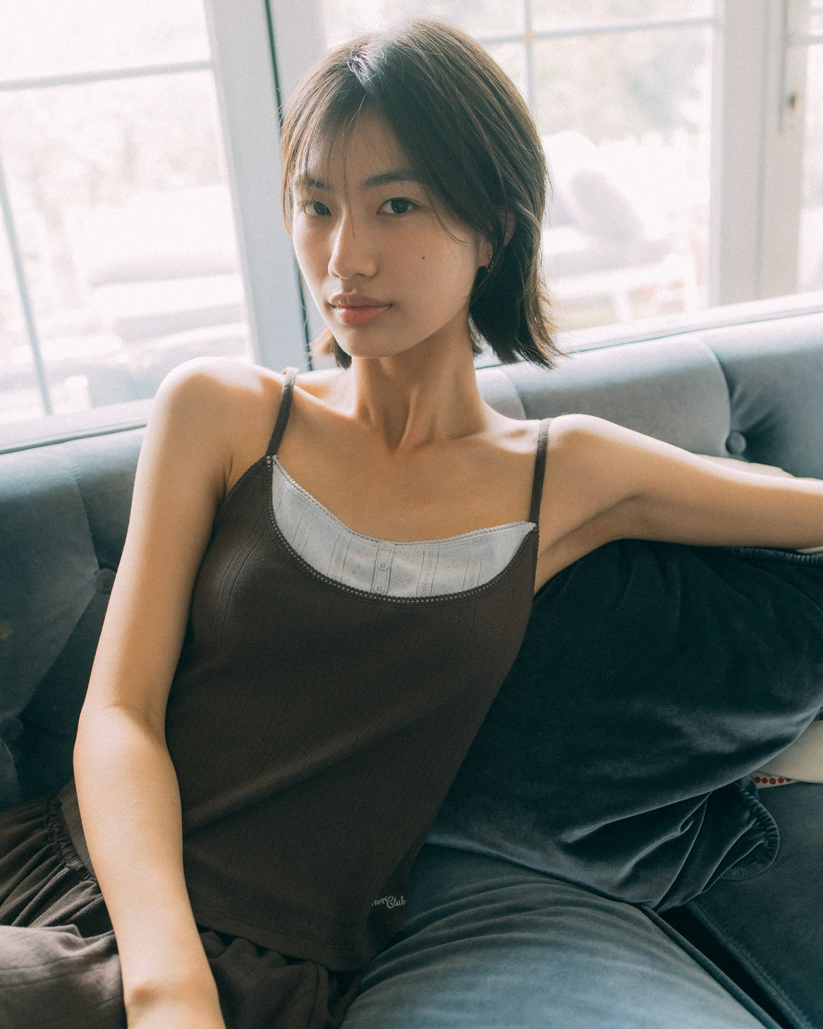Aim Higher Club Core Layered Camisole/ Chocolate-Pale Baby Blue - GROGROCERY