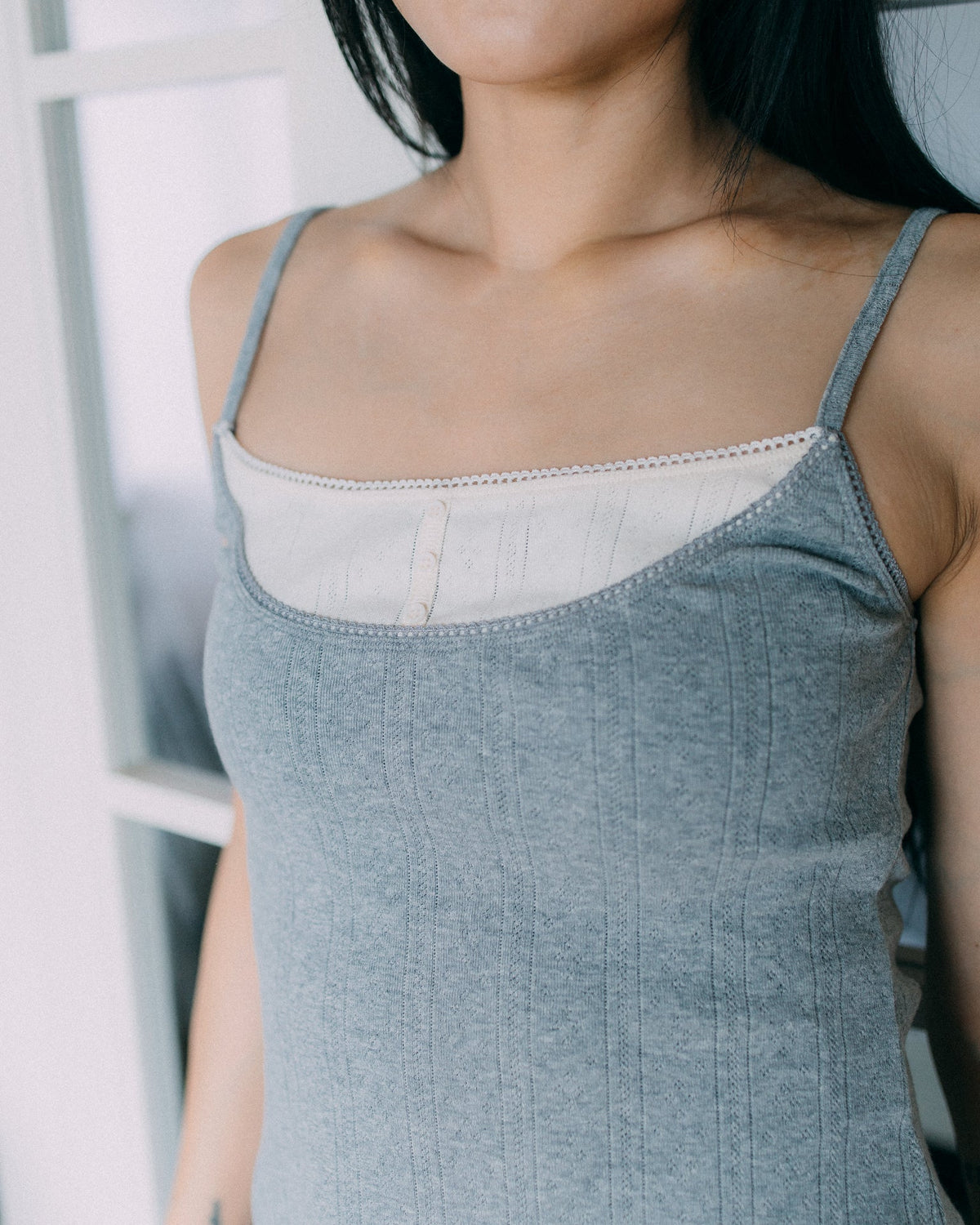 Aim Higher Club Core Layered Camisole/ Grey-Off White - GROGROCERY