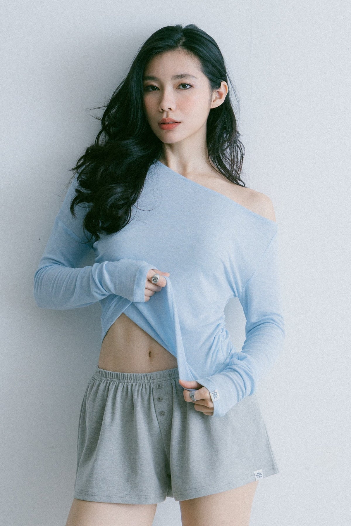 Aim Higher Club Essential Drop Shoulder Tencel™ Soft Top / Flecking Baby Blue - GROGROCERY