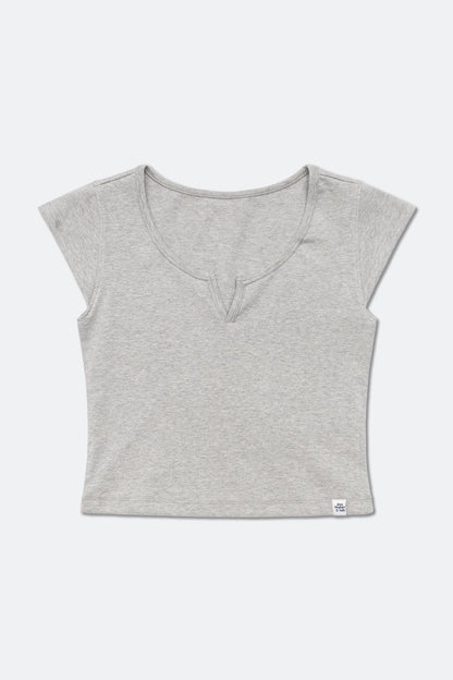 Aim Higher Club Essential V Neck Crop Tee/ Flecking Grey - GROGROCERY