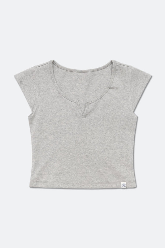 Aim Higher Club Essential V Neck Crop Tee/ Flecking Grey - GROGROCERY
