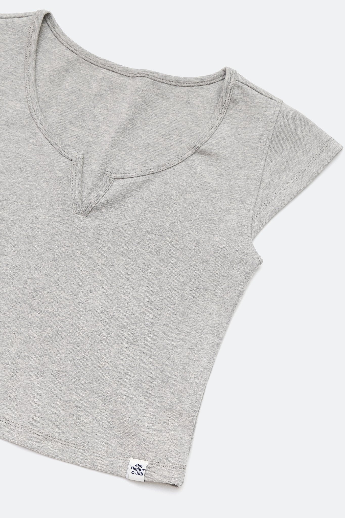 Aim Higher Club Essential V Neck Crop Tee/ Flecking Grey - GROGROCERY