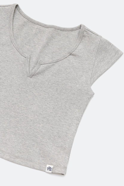 Aim Higher Club Essential V Neck Crop Tee/ Flecking Grey - GROGROCERY