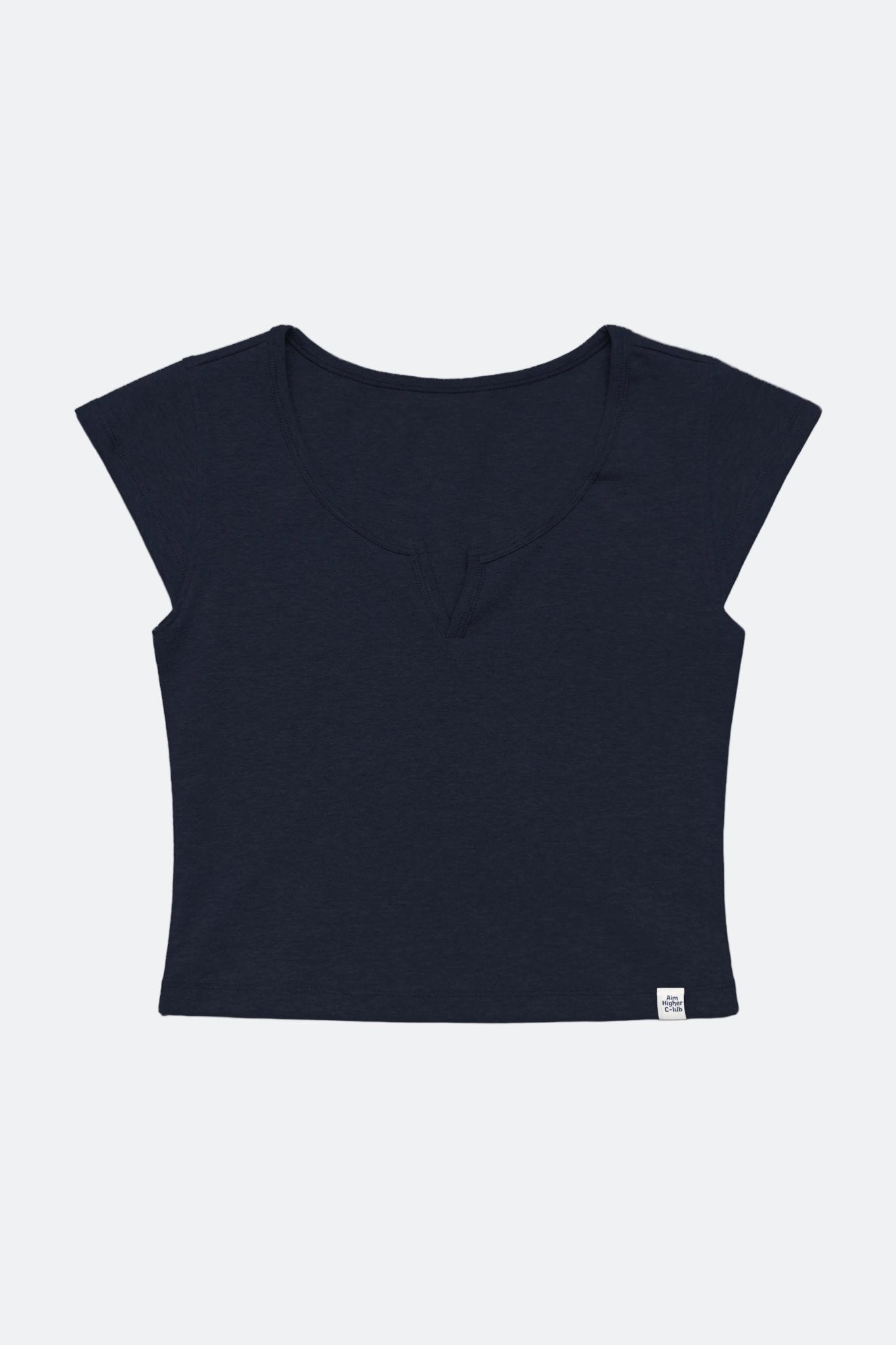 Aim Higher Club Essential V Neck Crop Tee/ Navy - GROGROCERY