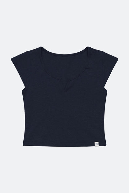 Aim Higher Club Essential V Neck Crop Tee/ Navy - GROGROCERY