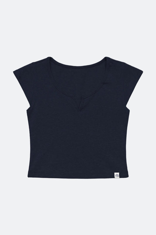 Aim Higher Club Essential V Neck Crop Tee/ Navy - GROGROCERY