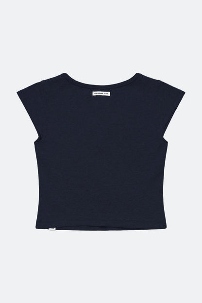 Aim Higher Club Essential V Neck Crop Tee/ Navy - GROGROCERY