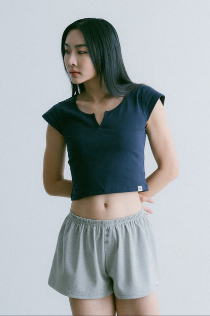 Aim Higher Club Essential V Neck Crop Tee/ Navy - GROGROCERY