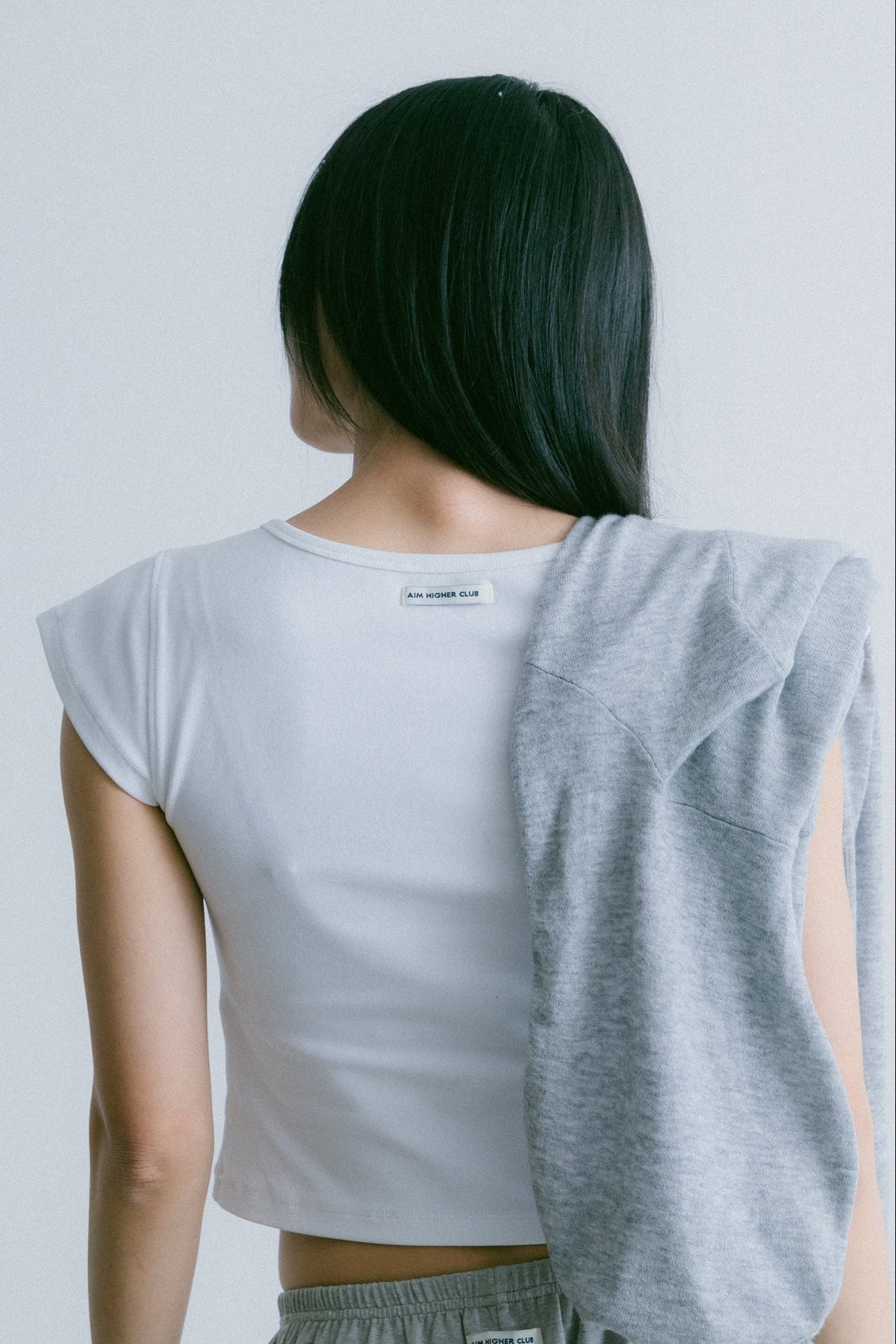 Aim Higher Club Essential V Neck Crop Tee/ Off White - GROGROCERY