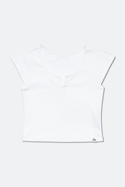 Aim Higher Club Essential V Neck Crop Tee/ Off White - GROGROCERY