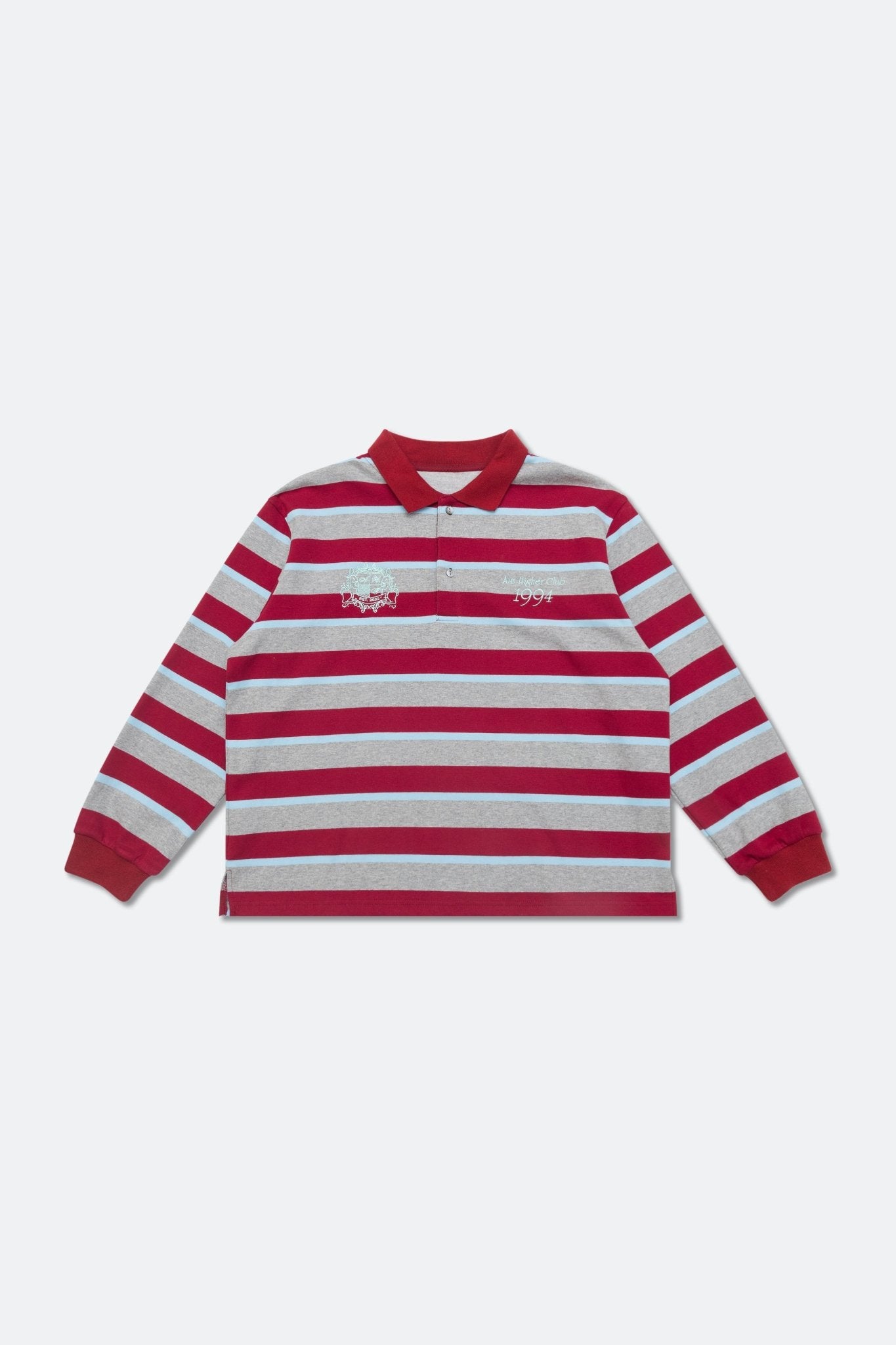 Aim Higher Club Faculty of Sports Emblem Cropped Stripe Poloshirt/ Grey - burgundy - GROGROCERY